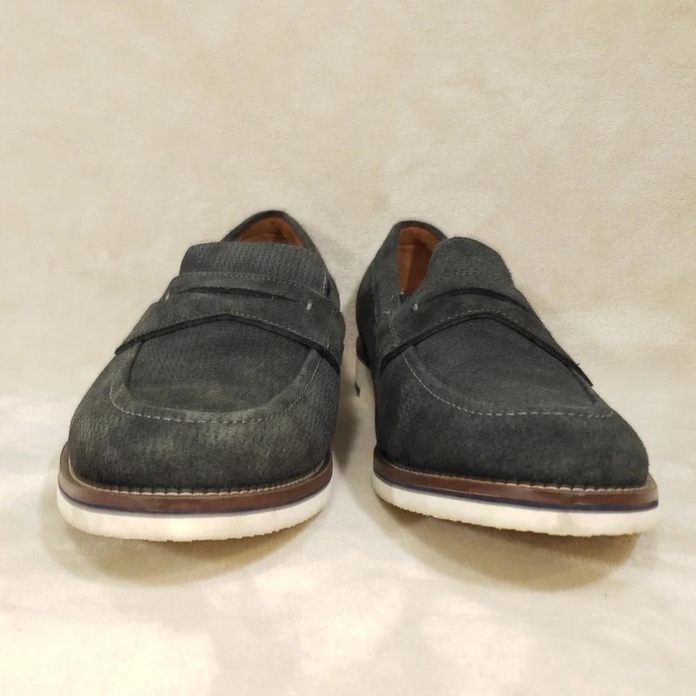 Johnston & Murphy Penny Loafers Mens Size 11 Dark Gray Suede Memory Foam Casual